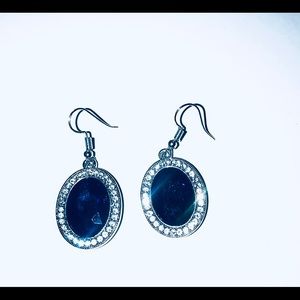 Earrings - Blue Gems Stones w/ White Rhinestones